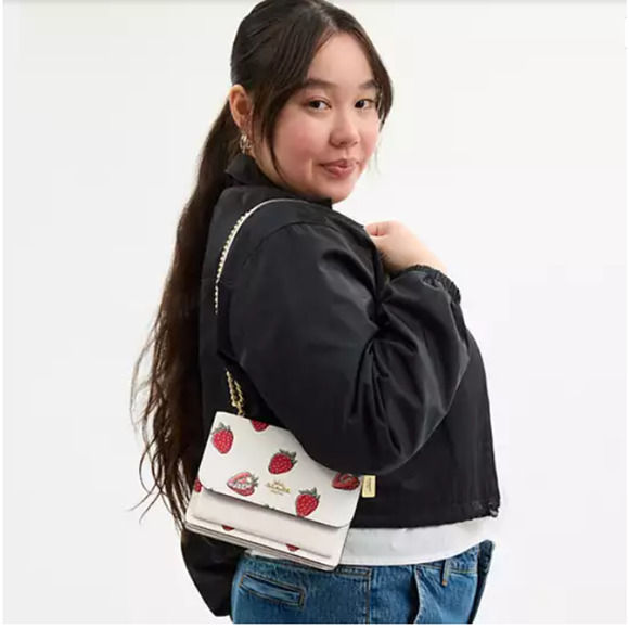 Coach Mini Klare Crossbody Bag With Strawberry Print In Canvas/Chalk CAP94 NWT - Picture 7 of 10